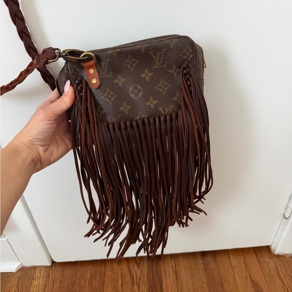 Vintage boho repurposed authentic Louis Vuitton bag